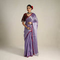 Fine Tissue Zari Purple Bengal Saree with Embroidered Blouse