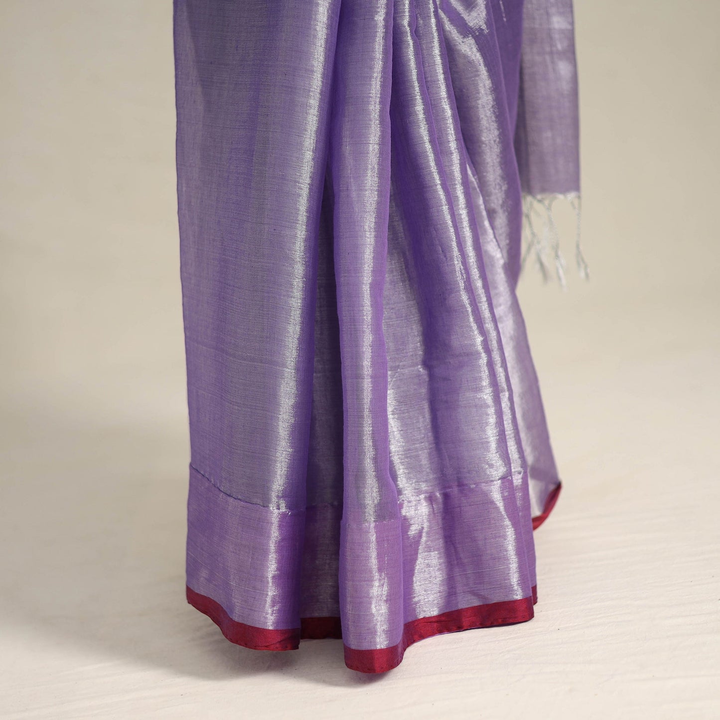Fine Tissue Zari Purple Bengal Saree with Embroidered Blouse
