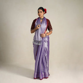 Fine Tissue Zari Purple Bengal Saree with Embroidered Blouse