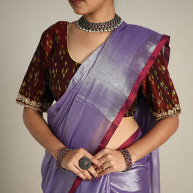 Fine Tissue Zari Purple Bengal Saree with Embroidered Blouse