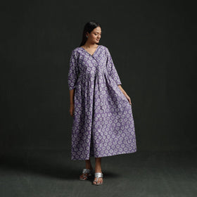 Flared angrakha cotton hand block batik print dress 07