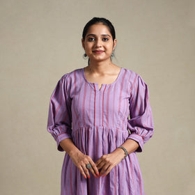 Purple Flared Cotton Jacquard Dress