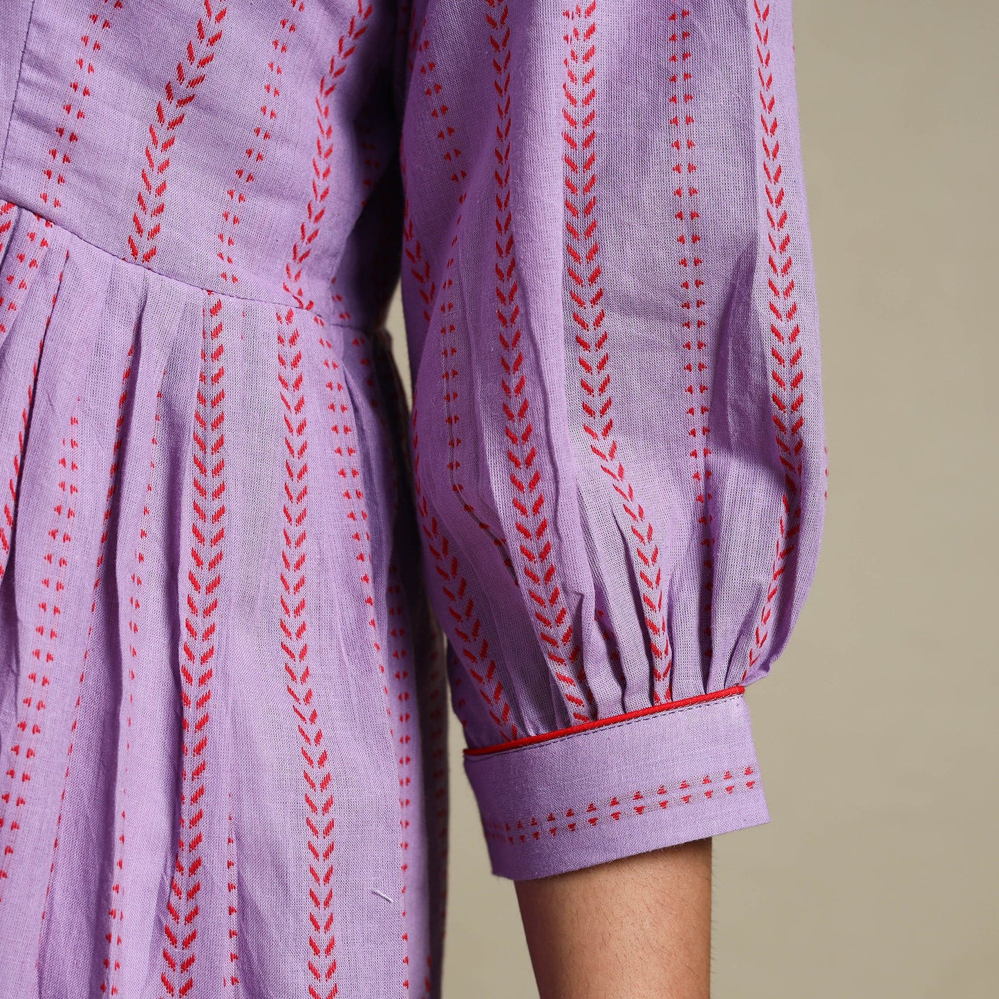 Purple Flared Cotton Jacquard Dress