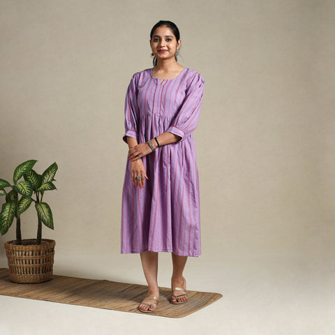 Purple Flared Cotton Jacquard Dress