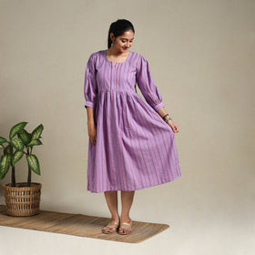 Purple Flared Cotton Jacquard Dress