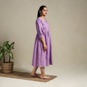 Purple Flared Cotton Jacquard Dress