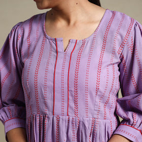 Purple Flared Cotton Jacquard Dress