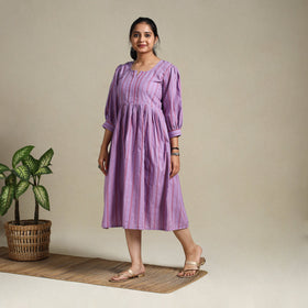 Purple Flared Cotton Jacquard Dress