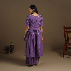 Flared Cotton Purple Jacquard Kurta with Palazzo Set