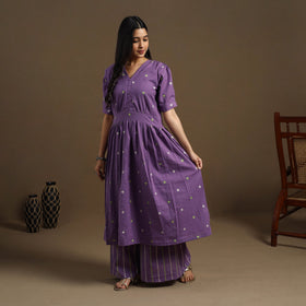 Flared Cotton Purple Jacquard Kurta with Palazzo Set