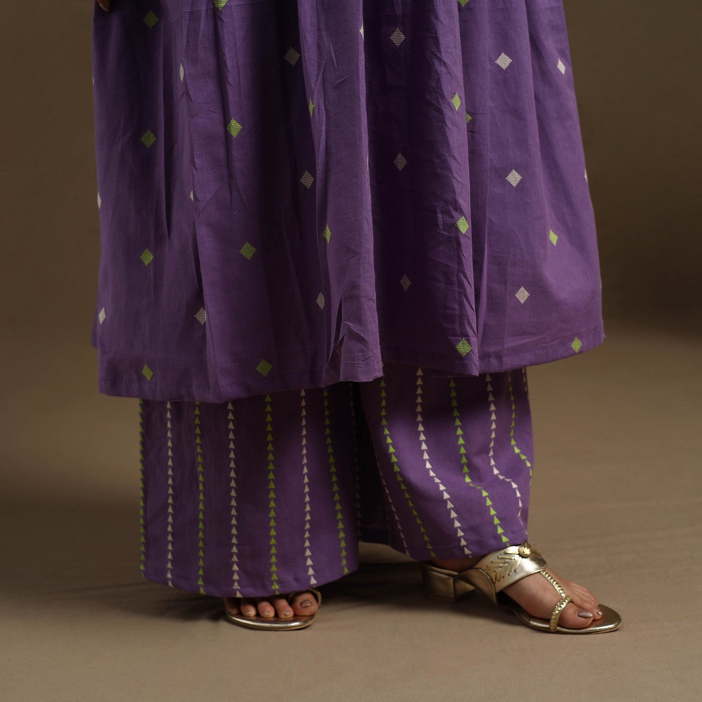 Flared Cotton Purple Jacquard Kurta with Palazzo Set