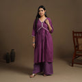 Buy Purple Flared Cotton Lace Work Jacquard Kurta for Women