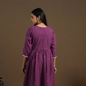 Buy Purple Flared Cotton Lace Work Jacquard Kurta for Women