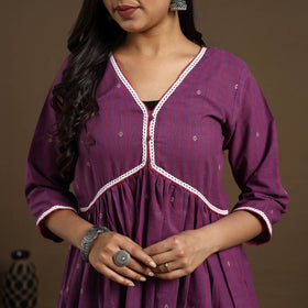 Flared Cotton Lace Work Purple Jacquard Kurta with Palazzo Set
