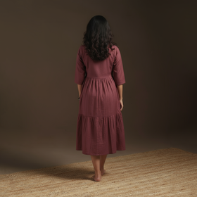 Purple - flex cotton tiered plain dress 08 - handcrafted