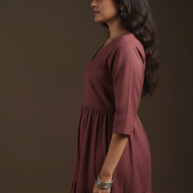 Purple - flex cotton tiered plain dress 08 - handcrafted