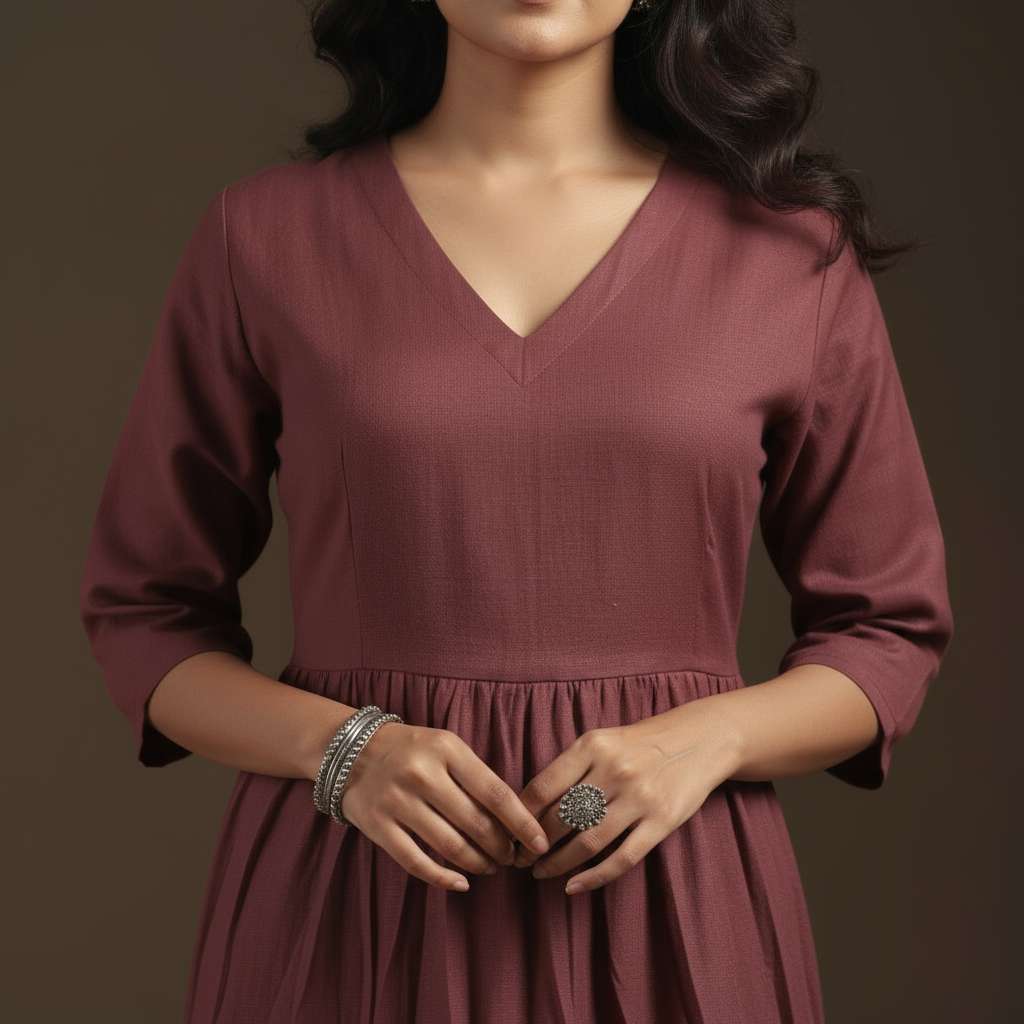 Purple - flex cotton tiered plain dress 08 - handcrafted