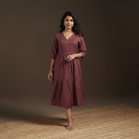 Purple - flex cotton tiered plain dress 08 - handcrafted