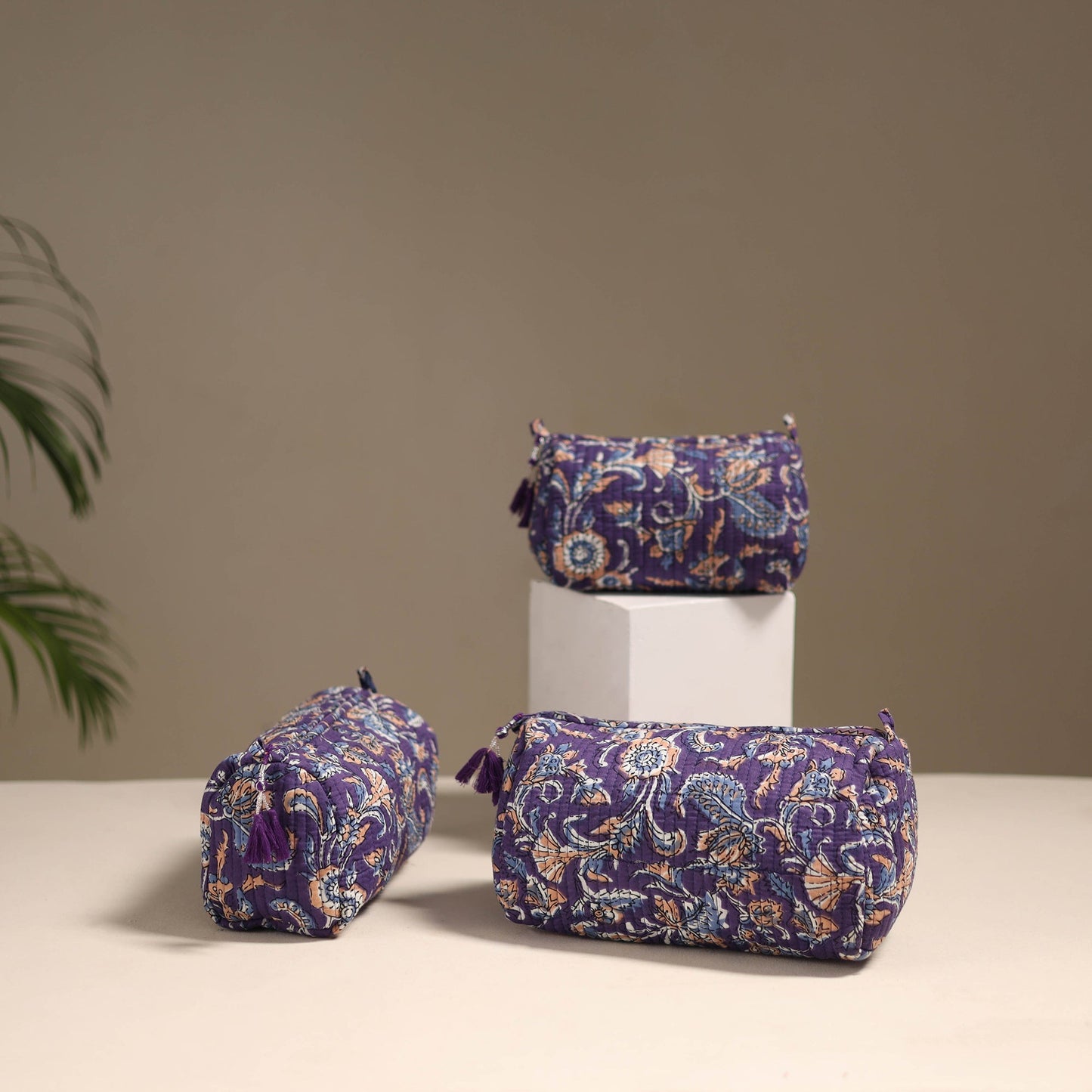Purple - floral hand quilted toiletry bags (set of 3) 20
