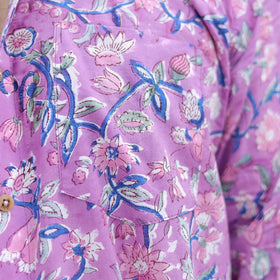 Purple Full Sleeve Block Print Cotton Men Sanganeri Shirt