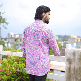 Purple Full Sleeve Block Print Cotton Men Sanganeri Shirt