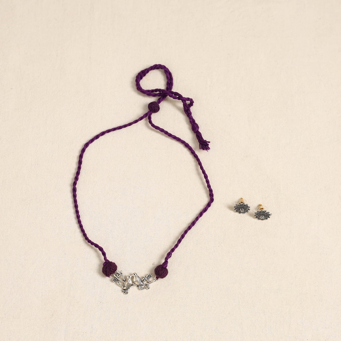 Purple - german silver necklace set 15 - handcrafted