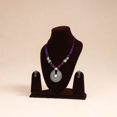 Purple - german silver necklace set with beads 44