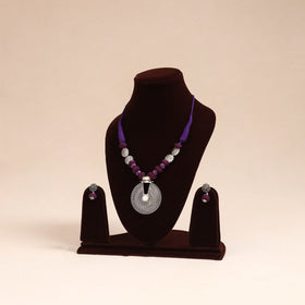 Purple - german silver necklace set with beads 44