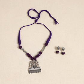 Purple - german silver necklace set with beads 46