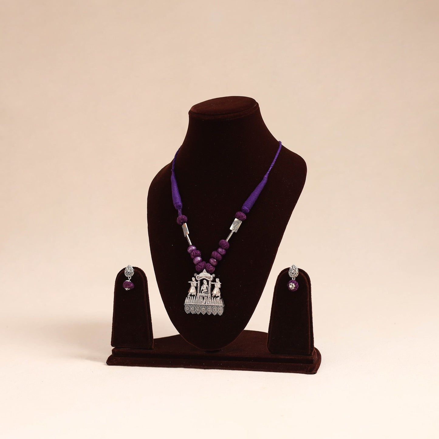 Purple - german silver necklace set with beads 46