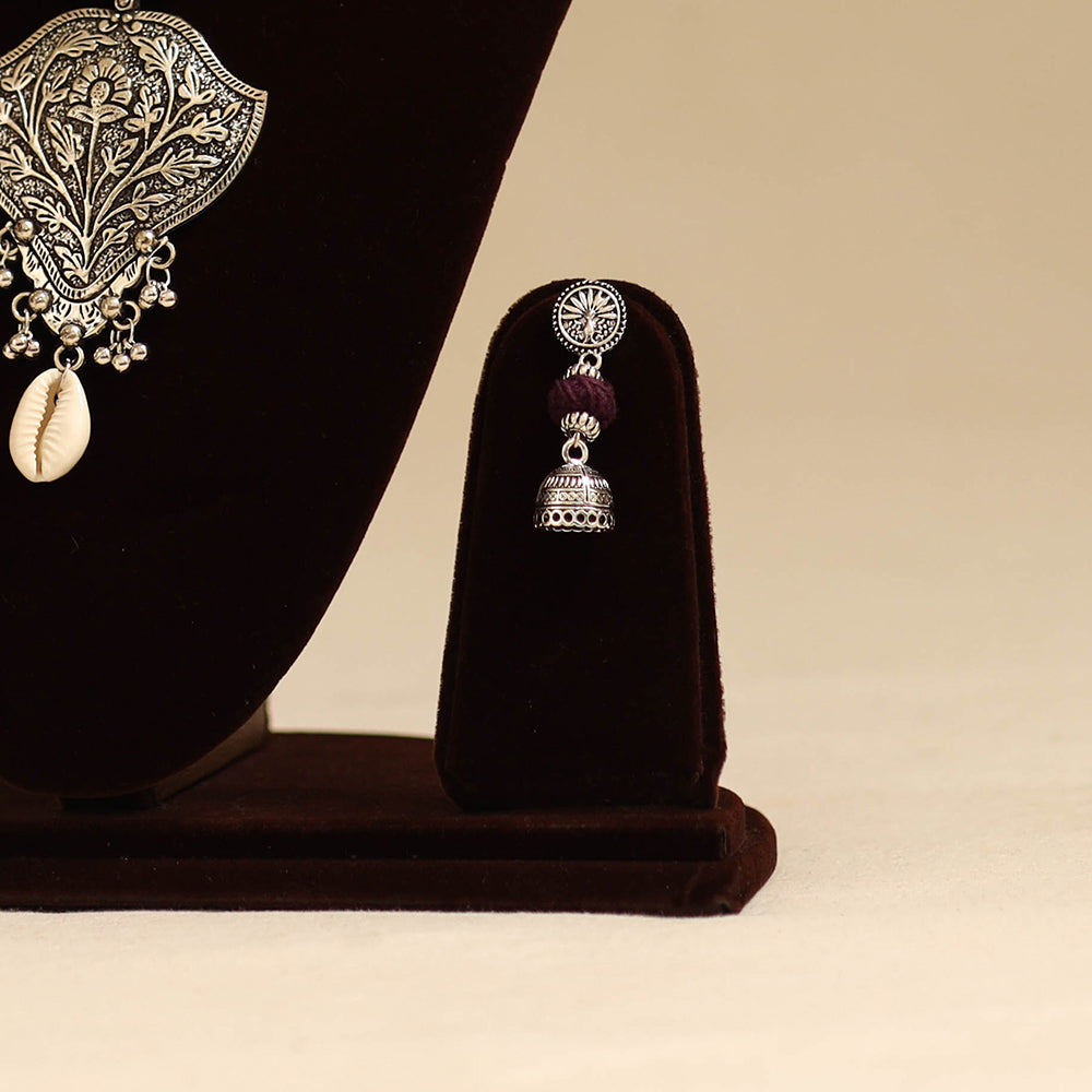 Purple - german silver necklace set with thread beads 06