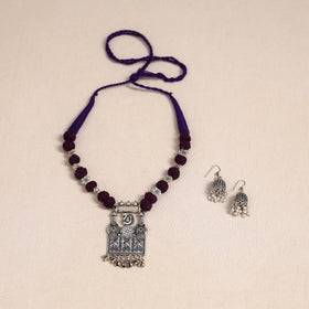 Purple German Silver Thread Beads Necklace Set