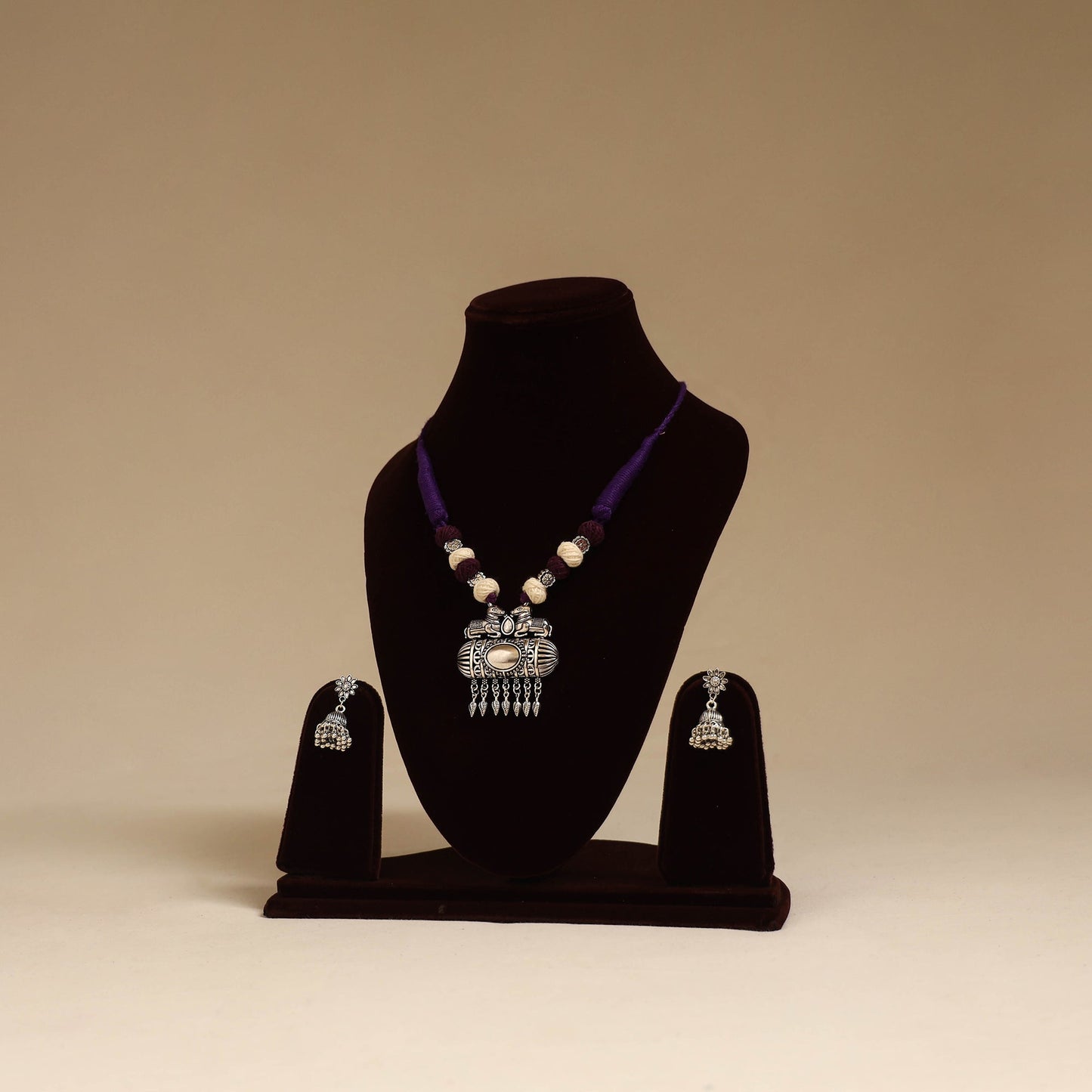 Purple - german silver thread beads necklace set 11