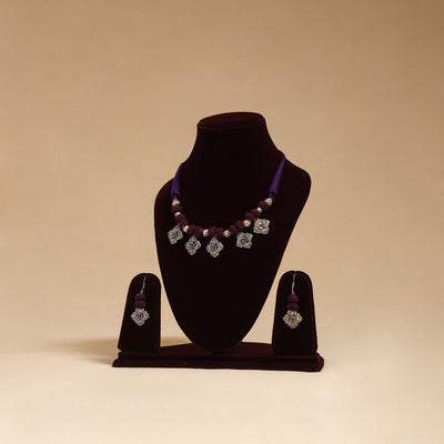 German silver thread beads necklace set 14 - handcrafted