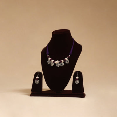 German silver thread beads necklace set 16 - handcrafted