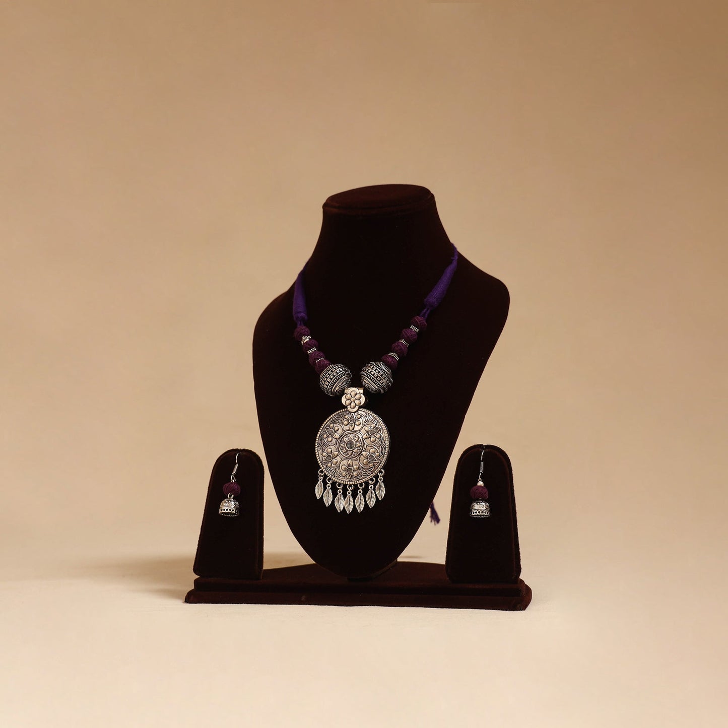 German silver thread beads necklace set 24 - handcrafted