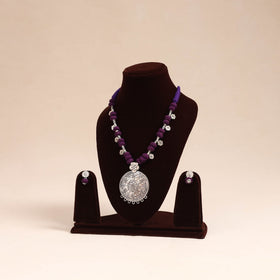 Purple - german silver thread beads necklace set 32
