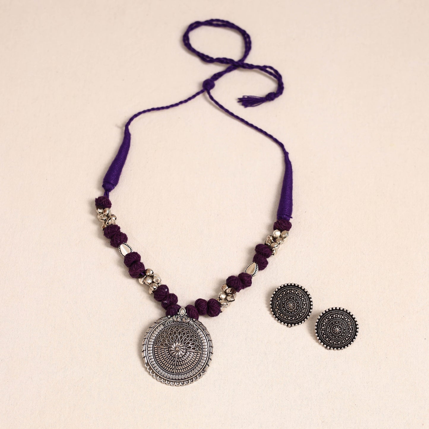 Purple - german silver thread beads necklace set 39