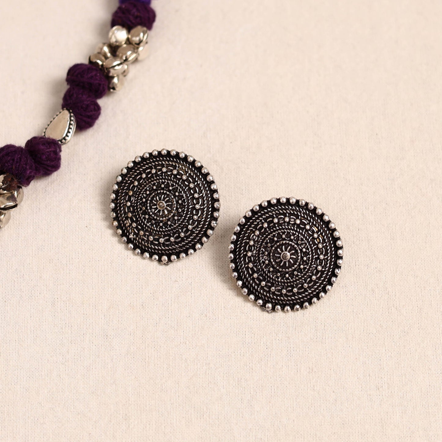 Purple - german silver thread beads necklace set 39