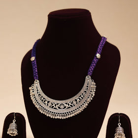 Purple - german silver thread braided necklace set 07