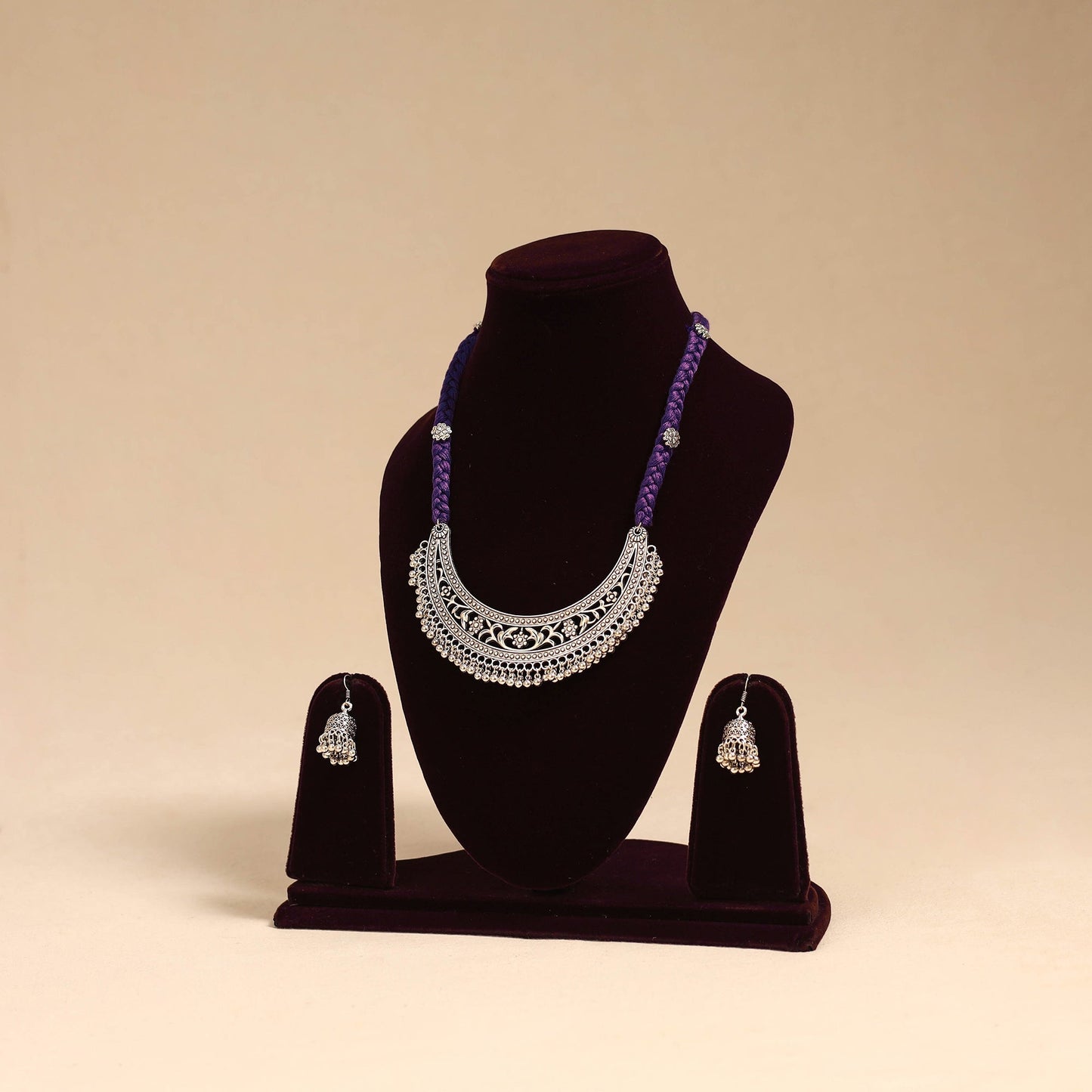 Purple - german silver thread braided necklace set 07