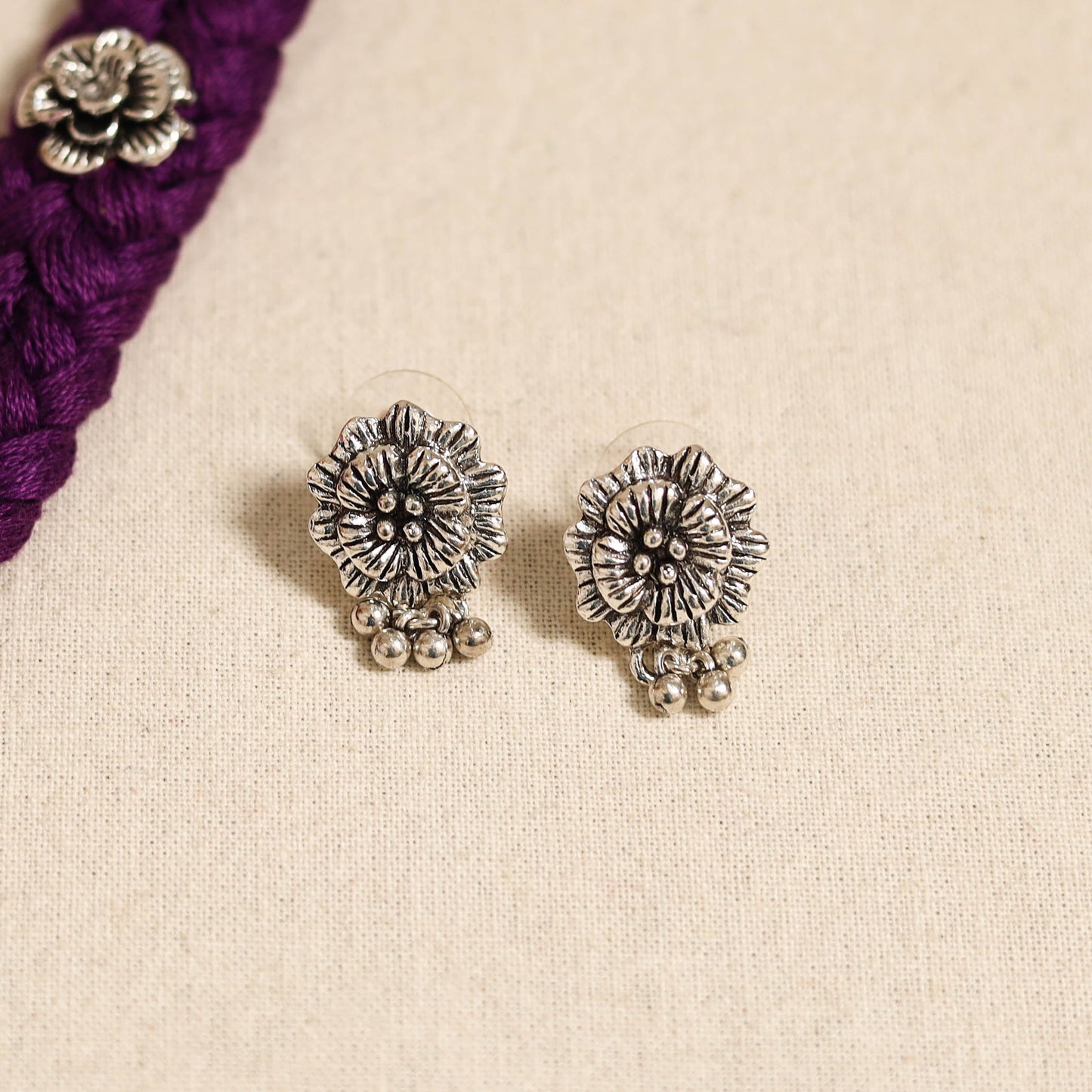 Purple - german silver thread braided necklace set 37