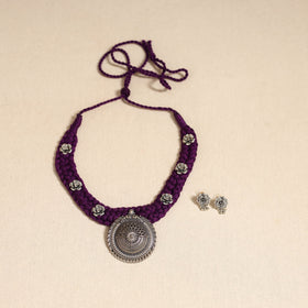 Purple - german silver thread braided necklace set 37