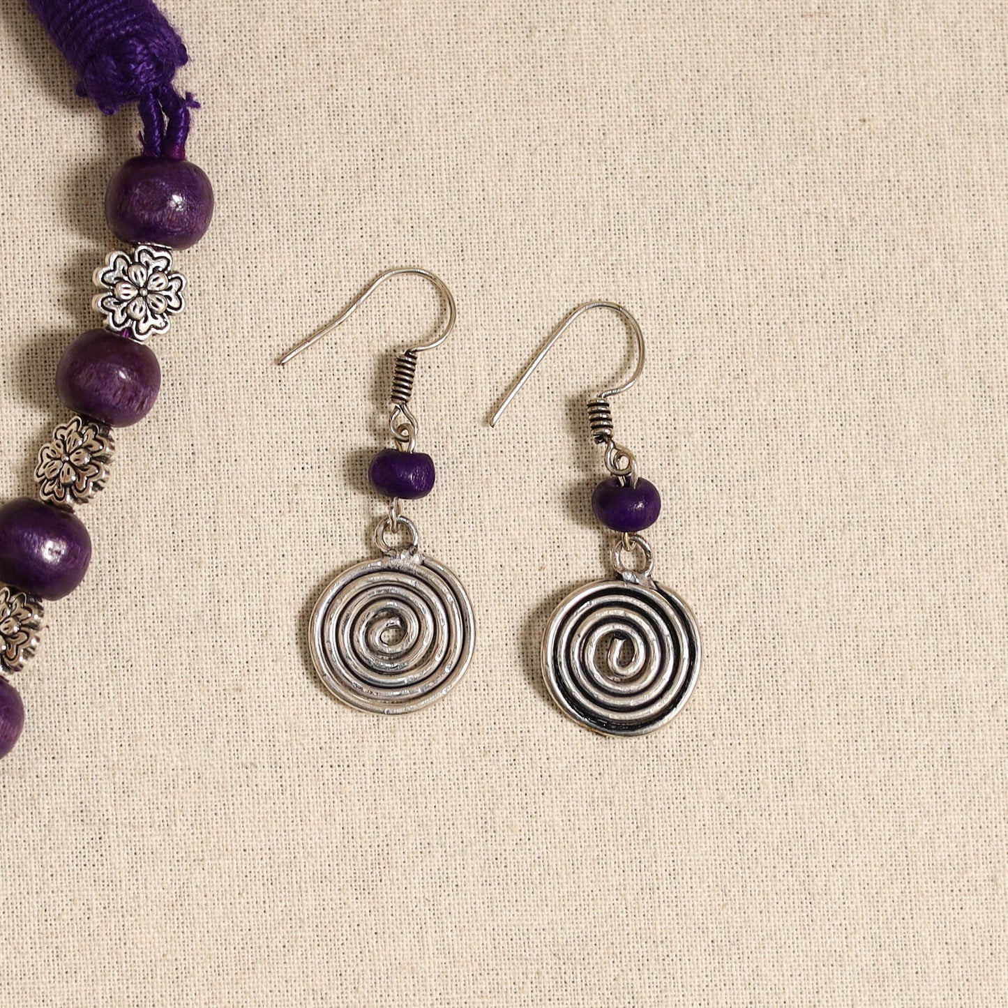 Purple - german silver wooden beads necklace set 15