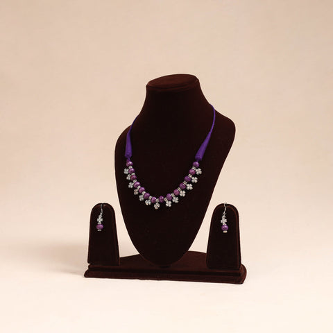 Purple - german silver wooden beads necklace set 42