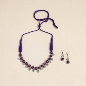 Purple - german silver wooden beads necklace set 42