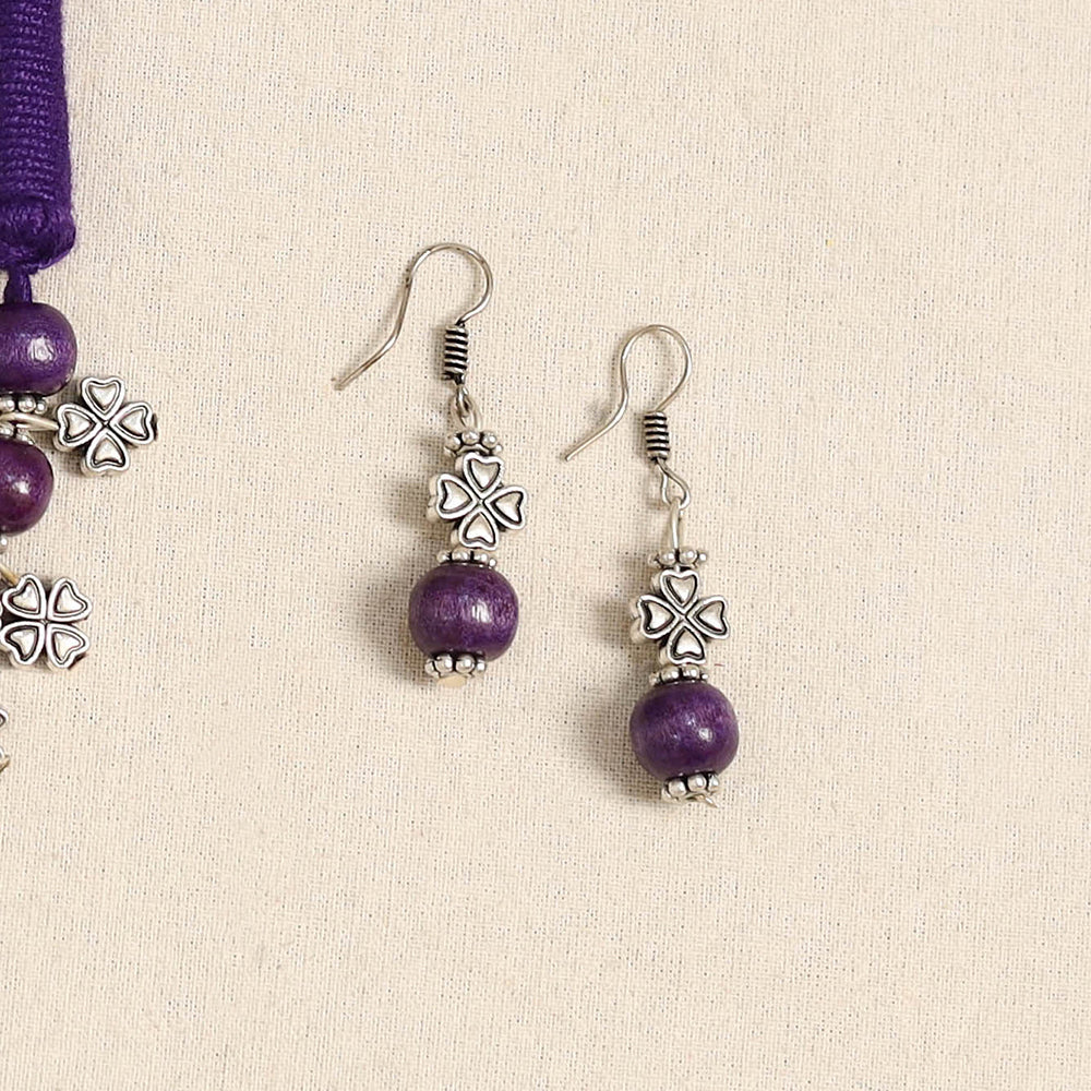 Purple - german silver wooden beads necklace set 42