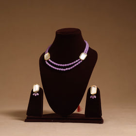 Glass beads kundan work necklace set 60 - handcrafted