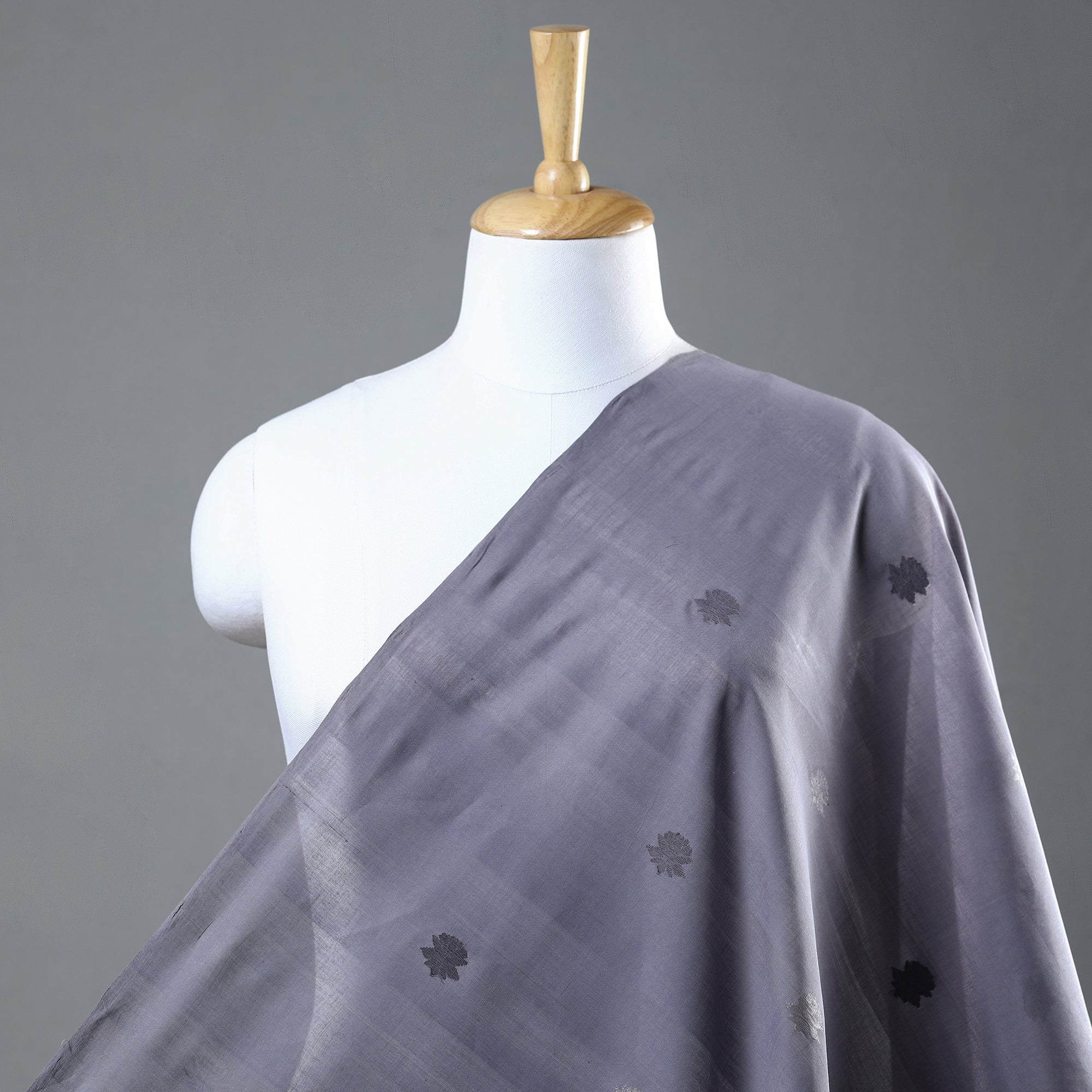 Brown - Godavari Jamdani Buti Patchwork Cotton Stole with Tassels main image 1