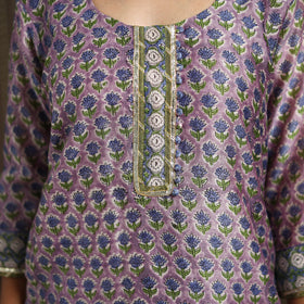 Purple - gota work chanderi silk sanganeri kurta set (set